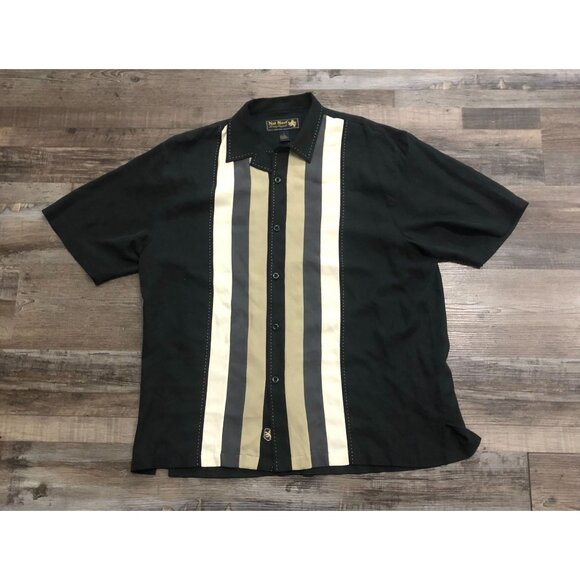 Nat Nast Black & Cream Striped Silk Large Button Up Shirt Sleeve Shirt - Picture 1 of 6